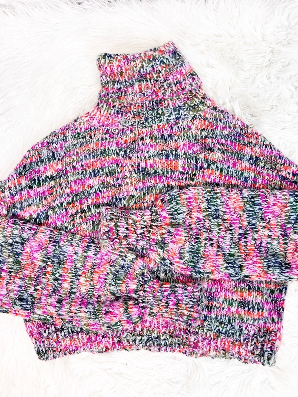 WILD FABLE PINK ORANGE VARIEGATED KNIT TURTLENECK SWEATER SZ SMALL